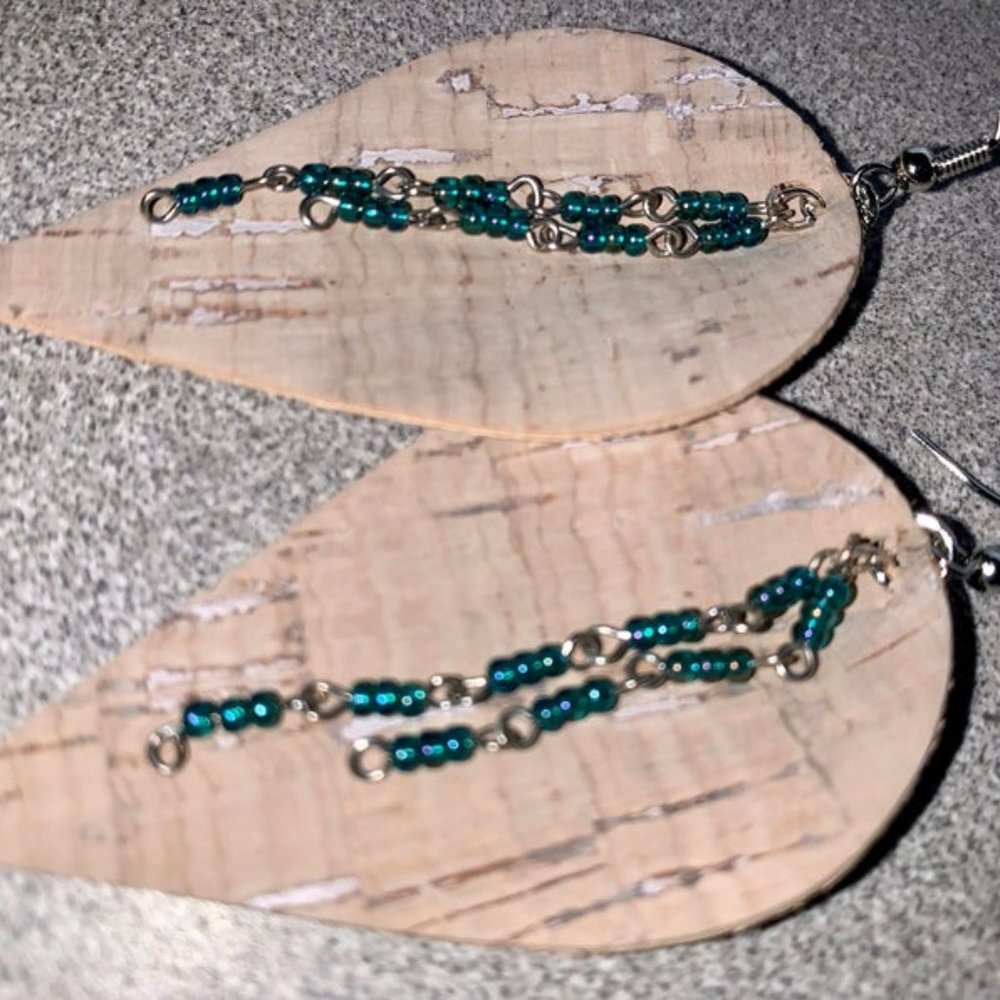 3 for $50 - "Portugalia" cork teardrop earrings